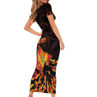 Personalized Montenegro Family Matching Short Sleeve Bodycon Dress and Hawaiian Shirt Coat Of Arms Fire Style - Wonder Print Shop