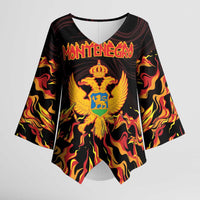 Personalized Montenegro Kimono Sleeve Blouse Coat Of Arms Fire Style - Wonder Print Shop