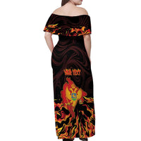 Personalized Montenegro Off Shoulder Maxi Dress Coat Of Arms Fire Style - Wonder Print Shop