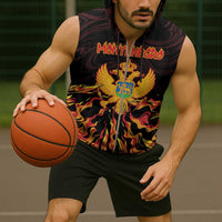 Personalized Montenegro Sleeveless Zip Hoodie Coat Of Arms Fire Style - Wonder Print Shop