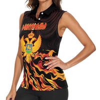 Personalized Montenegro Women Sleeveless Polo Shirt Coat Of Arms Fire Style - Wonder Print Shop