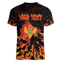 Personalized Montenegro Women V-Neck T-Shirt Coat Of Arms Fire Style - Wonder Print Shop