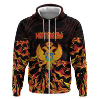 Personalized Montenegro Zip Hoodie Coat Of Arms Fire Style - Wonder Print Shop