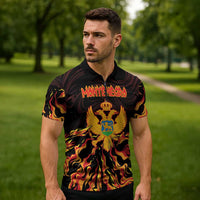Personalized Montenegro Zipper Polo Shirt Coat Of Arms Fire Style - Wonder Print Shop