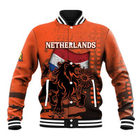 Personalized Netherlands Baseball Jacket Lion With Daisy Flower - Wonder Print Shop