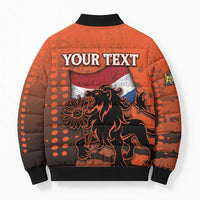 Personalized Netherlands Bomber Puffer Jacket Lion With Daisy Flower - Wonder Print Shop
