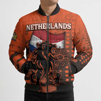 Personalized Netherlands Bomber Puffer Jacket Lion With Daisy Flower - Wonder Print Shop