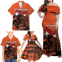 Personalized Netherlands Family Matching Off Shoulder Maxi Dress and Hawaiian Shirt Lion With Daisy Flower - Wonder Print Shop