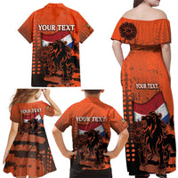Personalized Netherlands Family Matching Off Shoulder Maxi Dress and Hawaiian Shirt Lion With Daisy Flower - Wonder Print Shop