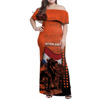 Personalized Netherlands Family Matching Off Shoulder Maxi Dress and Hawaiian Shirt Lion With Daisy Flower - Wonder Print Shop