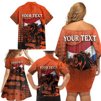 Personalized Netherlands Family Matching Off Shoulder Short Dress and Hawaiian Shirt Lion With Daisy Flower - Wonder Print Shop