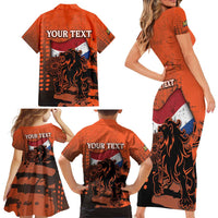 Personalized Netherlands Family Matching Short Sleeve Bodycon Dress and Hawaiian Shirt Lion With Daisy Flower - Wonder Print Shop