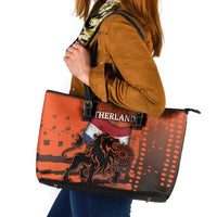 Netherlands Leather Tote Bag Lion With Daisy Flower - Wonder Print Shop