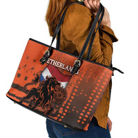 Netherlands Leather Tote Bag Lion With Daisy Flower - Wonder Print Shop