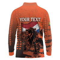 Personalized Netherlands Long Sleeve Polo Shirt Lion With Daisy Flower - Wonder Print Shop