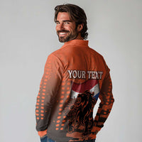 Personalized Netherlands Long Sleeve Polo Shirt Lion With Daisy Flower - Wonder Print Shop