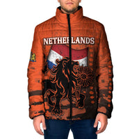 Personalized Netherlands Padded Jacket Lion With Daisy Flower - Wonder Print Shop