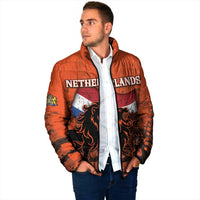 Personalized Netherlands Padded Jacket Lion With Daisy Flower - Wonder Print Shop