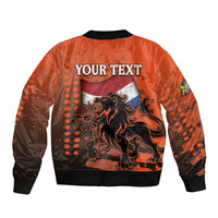 Personalized Netherlands Sleeve Zip Bomber Jacket Lion With Daisy Flower - Wonder Print Shop