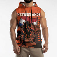 Personalized Netherlands Sleeveless Hoodie Lion With Daisy Flower - Wonder Print Shop
