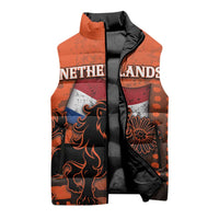 Personalized Netherlands Sleeveless Puffer Jacket Lion With Daisy Flower - Wonder Print Shop