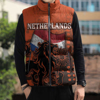 Personalized Netherlands Sleeveless Puffer Jacket Lion With Daisy Flower - Wonder Print Shop