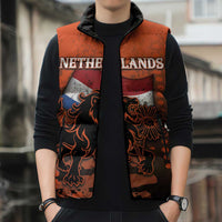 Personalized Netherlands Sleeveless Puffer Jacket Lion With Daisy Flower - Wonder Print Shop