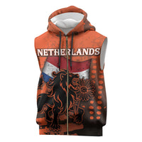 Personalized Netherlands Sleeveless Zip Hoodie Lion With Daisy Flower - Wonder Print Shop
