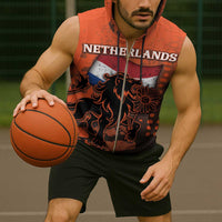 Personalized Netherlands Sleeveless Zip Hoodie Lion With Daisy Flower - Wonder Print Shop