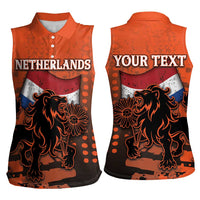 Personalized Netherlands Women Sleeveless Polo Shirt Lion With Daisy Flower - Wonder Print Shop