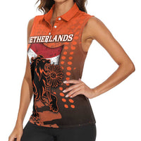 Personalized Netherlands Women Sleeveless Polo Shirt Lion With Daisy Flower - Wonder Print Shop