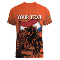 Personalized Netherlands Women V-Neck T-Shirt Lion With Daisy Flower - Wonder Print Shop