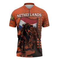 Personalized Netherlands Zipper Polo Shirt Lion With Daisy Flower - Wonder Print Shop