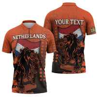 Personalized Netherlands Zipper Polo Shirt Lion With Daisy Flower - Wonder Print Shop