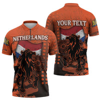Personalized Netherlands Zipper Polo Shirt Lion With Daisy Flower - Wonder Print Shop