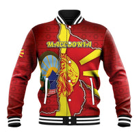 Personalized North Macedonia Baseball Jacket National Emblem With Lion - Wonder Print Shop