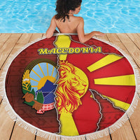 North Macedonia Beach Blanket National Emblem With Lion - Wonder Print Shop