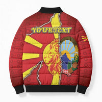 Personalized North Macedonia Bomber Puffer Jacket National Emblem With Lion - Wonder Print Shop