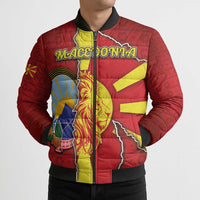 Personalized North Macedonia Bomber Puffer Jacket National Emblem With Lion - Wonder Print Shop