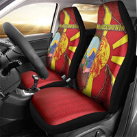 North Macedonia Car Seat Cover National Emblem With Lion - Wonder Print Shop