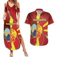 Personalized North Macedonia Couples Matching Summer Maxi Dress and Hawaiian Shirt National Emblem With Lion - Wonder Print Shop