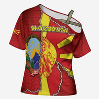 Personalized North Macedonia Cross Shoulder Shirt National Emblem With Lion - Wonder Print Shop