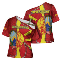 Personalized North Macedonia Cross Shoulder Shirt National Emblem With Lion - Wonder Print Shop