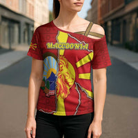 Personalized North Macedonia Cross Shoulder Shirt National Emblem With Lion - Wonder Print Shop