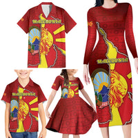 Personalized North Macedonia Family Matching Long Sleeve Bodycon Dress and Hawaiian Shirt National Emblem With Lion - Wonder Print Shop