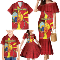 Personalized North Macedonia Family Matching Mermaid Dress and Hawaiian Shirt National Emblem With Lion - Wonder Print Shop