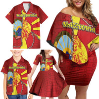 Personalized North Macedonia Family Matching Off Shoulder Short Dress and Hawaiian Shirt National Emblem With Lion - Wonder Print Shop