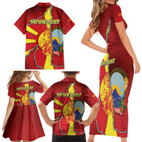 Personalized North Macedonia Family Matching Short Sleeve Bodycon Dress and Hawaiian Shirt National Emblem With Lion - Wonder Print Shop