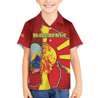 Personalized North Macedonia Family Matching Short Sleeve Bodycon Dress and Hawaiian Shirt National Emblem With Lion - Wonder Print Shop