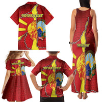 Personalized North Macedonia Family Matching Tank Maxi Dress and Hawaiian Shirt National Emblem With Lion - Wonder Print Shop